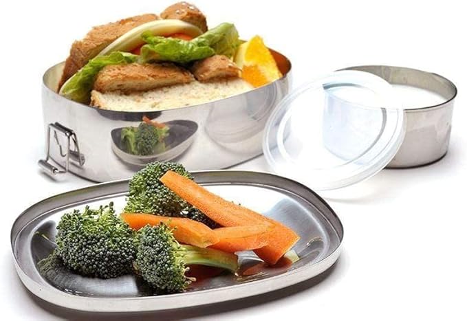 ECOlunchbox Oval & Snack Cup – 2-Piece Stainless Steel Lunch Set, 30 oz Total (24 oz Oval + 7 oz Leak-Proof Cup), Plastic-Free, Dishwasher & Oven Safe
