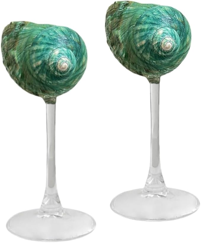 LYFJMUS 2 Pcs Seashell Wine Glasses Wedding Wine Glasses Conch Cup Martini Cocktail Glass Cup for Birthday Wedding Beach Bridesmaids Anniversary Party (Green, 6.3inch)