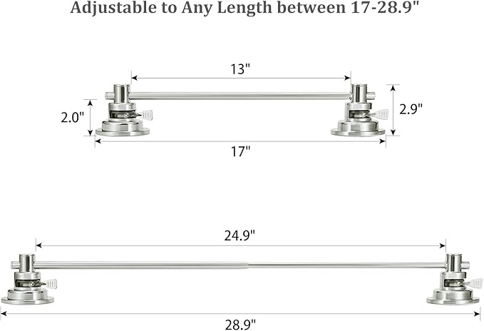 Sneatup Suction Cup Extendable 17-29" Stainless Steel Towel Bar (Brushed Nickel)
