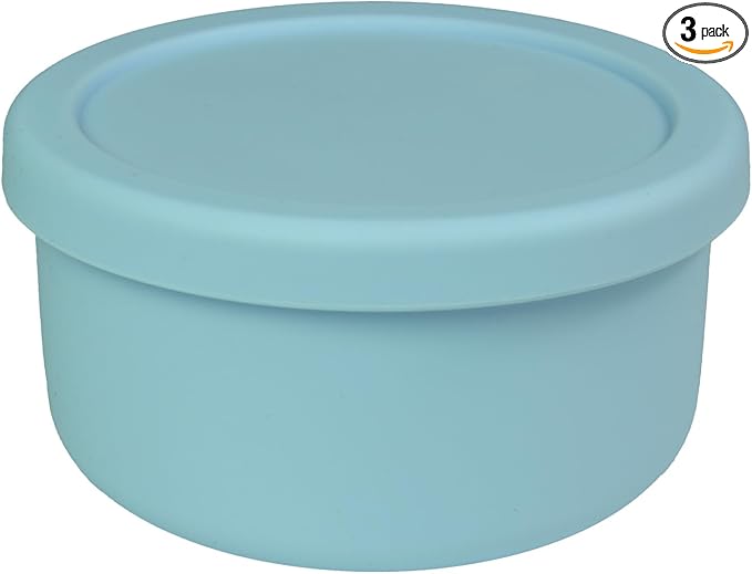 24fl oz (700ml) Silicone Food Storage Containers, Round Bowls with Lids - Kitchen Serving, Salad & Lunch Containers - Airtight, BPA-Free, Microwave, Fridge & Dishwasher Safe (3, Grayish blue)