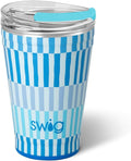 Swig Life 18oz Party Cup, Stackable Insulated Travel Coffee Tumbler with EZ Slider Lid, Cup Holder Friendly, Stainless Steel 18 oz Tumbler, Reusable Coffee Mug (Glacier Stripe)
