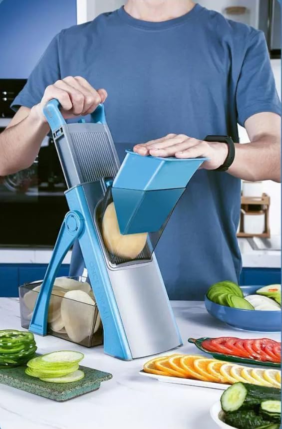 New Mandoline Slicer for Kitchen,Potato Slicer Thickness Adjuster,Veggie Onion Dicer Faster Kitchen Mandolin for Meal Prep, safe Vegetable Chopper and slicer vegetable cutter,French Fry Cutter, (Blue)