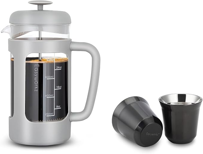 Easyworkz French Press 34 oz Coffee Tea Maker Bundled with Stainless Steel Espresso Cup