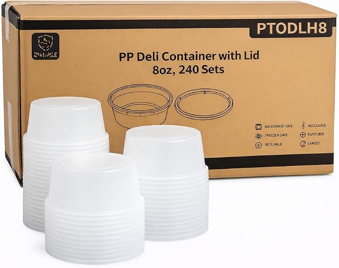[8oz-240 Sets Plastic Deli Containers with Lids - BPA Free Clear Soup Containers with Airtight Lids, Leak Resistant Food Storage for Meal Prep, Stackable/Microwave/Dishwasher/Freezer Safe
