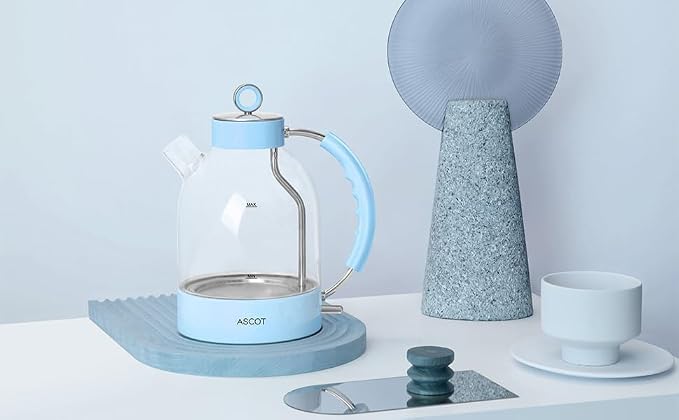 ASCOT Electric Kettle, Glass Electric Tea Kettle Gifts for Men/Women/Family 1.5L 1500W Borosilicate Glass Tea Heater, with Auto Shut-Off and Boil-Dry (Light Blue)