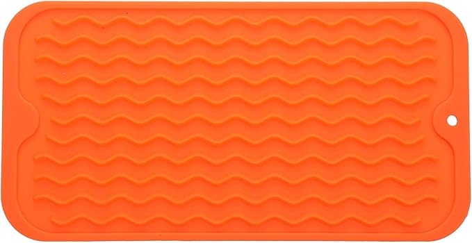 MicoYang Silicone Dish Drying Mat for Multiple Usage,Easy clean,Eco-friendly,Heat-resistant Silicone Mat for Kitchen Counter or Sink,Refrigerator or Drawer Liner Orange S 12 inches x 6 inches