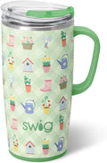Swig Life 22oz Travel Mug, Insulated Tumbler with Handle and Lid, Travel Coffee Mug, Cup Holder Friendly, Stainless Steel 22 oz Tumbler, Reusable Insulated with Lid (Green Thumb)