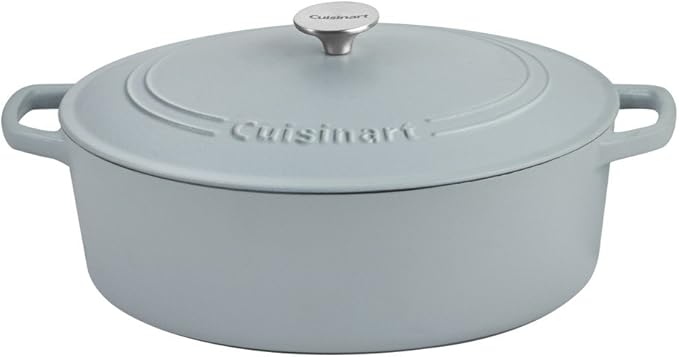 Cuisinart Chef's Classic Enameled Cast Iron Dutch Oven with Lid, Porcelain Enameled Interior, Oven Safe, Induction Compatible, 7-Quart, Oval, Matte Grey