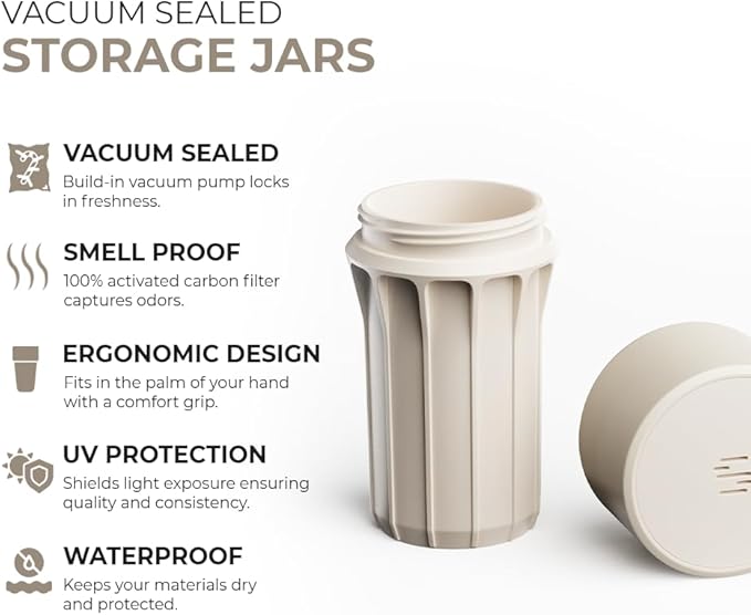 Staze Air Tight Smell Proof Container (148ml) - Vacuum Seal Jar, Waterproof Food Storage Canister, Portable Small Smell Proof Jar for Coffee, Herb, Spice & Gummies (Dune)