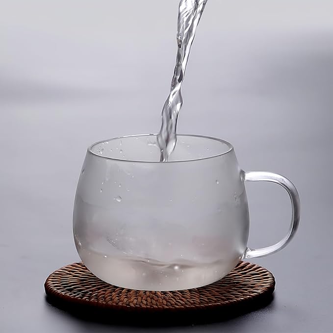 Glass Teacup and Saucer Set, Clear Coffee Mug and Saucer with Gold Stainless Steel Spoon, Teacups for Espresso Cappuccino Latte Tea Juice, 12OZ/350ml (Clear - 2 Pack)