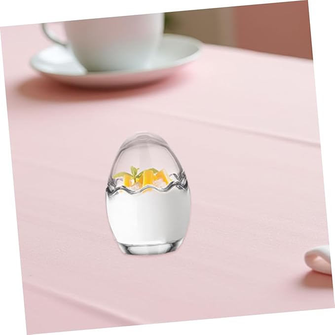Cabilock 6pcs Heat Resistant Glass Egg Shaped Pudding Cups with Lids Reusable Transparent Yogurt Jars for Meal Prep Desserts and Snacks