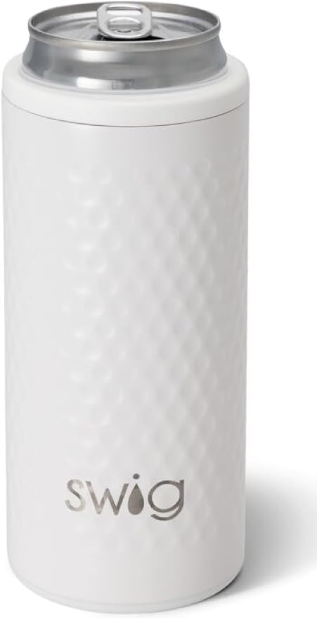 Swig Life Skinny Can Cooler, 12oz Insulated Slim Can Holder, Stainless Steel Cooler, Covers for Tall Beer Bottles, Beach Accessories for Women (Golf Ball)