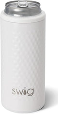 Swig Life Skinny Can Cooler, 12oz Insulated Slim Can Holder, Stainless Steel Cooler, Covers for Tall Beer Bottles, Beach Accessories for Women (Golf Ball)
