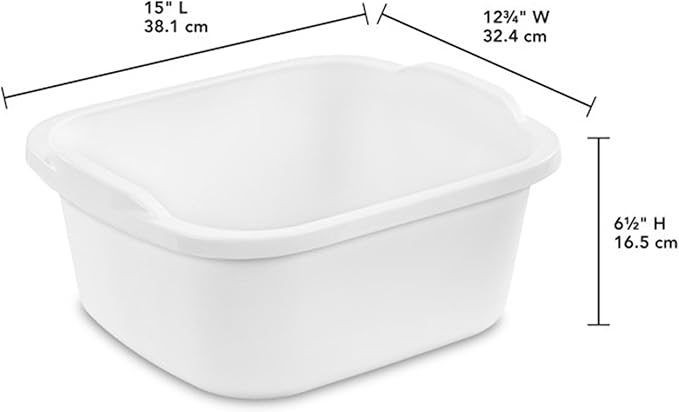 Sterilite 06478008 Durable Heavy-Duty Reinforced Multipurpose Plastic 12 Quart Kitchen Dishpan with Molded Handles, White (24 Pack)