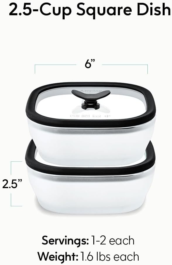 Anyday 2 Pack 2.5 Cup Microwavable Glass Lunch Containers With Glass Lids, Microwave Safe Lunch Bowls with Lids for Work, Food Storage, Bento Box Meal Prep Container