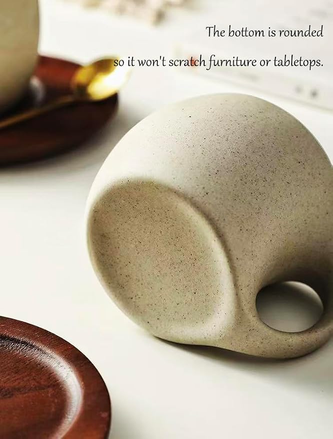 6 oz Clay Cup and Wood Saucer Set of 1, Ceramic Coffee Latte Art Mug With Saucer, Cafe Cups for Cappuccino, Espresso, Coffee, Tea, Porcelain Set for Baristas, Great Gift