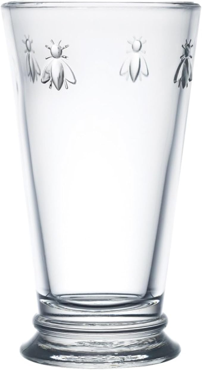 La Rochere, Set of 6, Tall Drinking Glasses (6.3" Tall - High Ball), 15.6 Oz Each, Napoleonic Bee Pattern