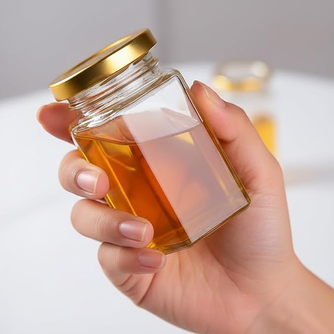 Adabocute Honey Pot, Glass Honey Jars with Wood Dipper, Gold Lid, Bee Charms, Gold Organza Bags, Thank-you Tags, Ideal for Bee Party Favors, 4oz 12 Pack