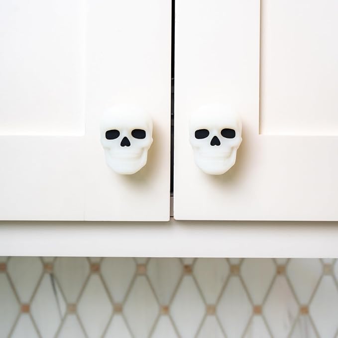 Knobēz: Decorative Cabinet Knob Covers - Skull - 12pk - Stretch Over Hardware Decorations, Spooky-Halloween-Fall-Seasonal, Kitchen-Bathroom-Dressers