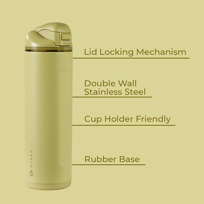 HydroJug Ease2o Water Bottle with Straw & Chug Lid, Stainless Steel, Vented Cap to Help Reduce Pressure, Water-Level Window, Cup Holder Friendly, Non-Slip Base – 24oz, Olive
