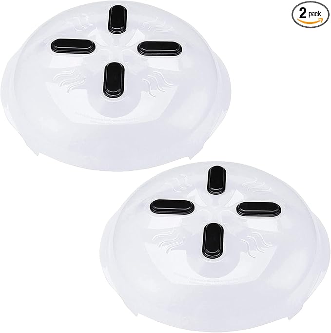 HOVER COVER 2 Pack Magnetic Splatter Cover, 12-Inch Clear BPA-Free Food Lid, Vented Plate Guard with Steam Vents, Anti-Splash Microwave Lid, Dishwasher Safe, Space-Saving Magnetic Storage - Black