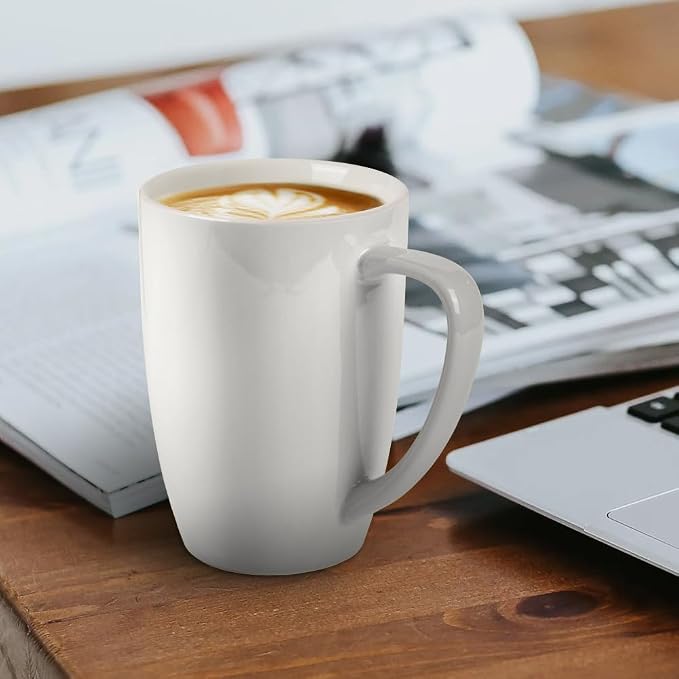 homEdge Porcelain Mug Set, 12 Ounces Cup for Tea, Latte, Mocha, Hot Chocolate, Set of 6, White