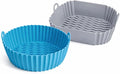 Silicone Air Fryer Liners by Lavang Creations – 4-Piece Reusable Air Fryer Accessory Set with 2 Liners (Round & Square), Tong & Brush, Fits Most 4–7 QT Air Fryers (Blue & Gray)