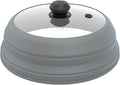 Microwave Splatter Cover Vented Glass Splatter Guard Lid with Collapsible Silicone for Food as Pot Cover 11.8 inch Large Plate for 6 7 8 9 10 11 inch Plate Bowl Light Grey