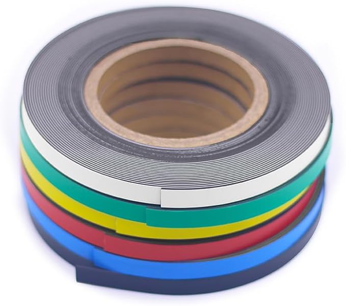 Magnetic Tape Roll Colored Thin Strips - Dry Erase Magnet Whiteboard Graphic Art Tape/ 10mm 33ft Marking Line Magnet Tape(6 Pack Mix Color)