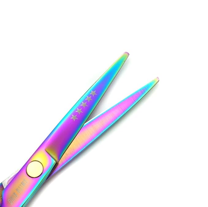 5.5 Inches Hair Cutting Scissors Set with Razor Combs Lether Scissors Case,Hair Cutting Shears Hair Thinning Shears for Personal and Professional (Raibow)