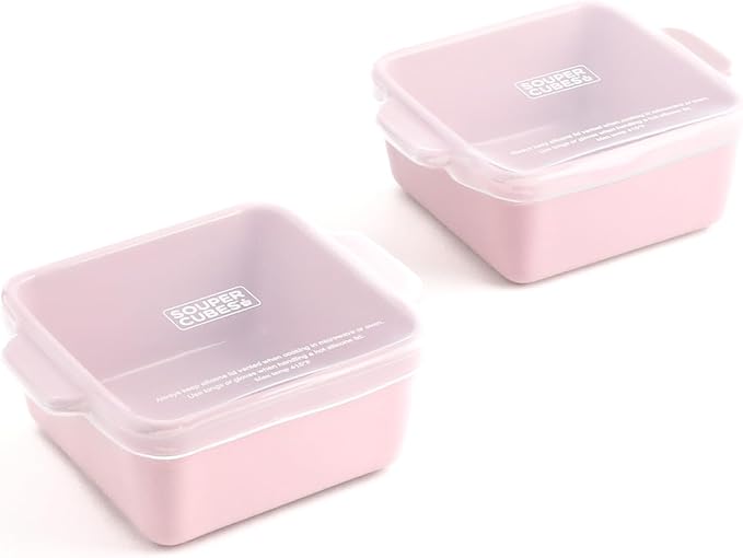 Souper Cubes Ceramic Baking Dishes 2.0-5" x 5" Baking Dishes with Silicone Lids, Individual Baking Dishes for Oven, Microwave, Oven and Air Fryer Safe, USA Made, Set of 2 - Cotton Candy