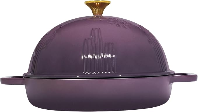 Flavehc Bread Oven Cast Iron Bread Dutch Oven with Cloche Lid for Bread Baking Magenta Enameled Cast Iron Bread Oven with Dome Lid for Sourdough, 9.8 Inches