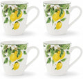 Lorren Home Trends Bone China Lemon Print Coffee Mug Set of 4, 12 Oz, Microwave and Dishwasher Safe (YELLOW)