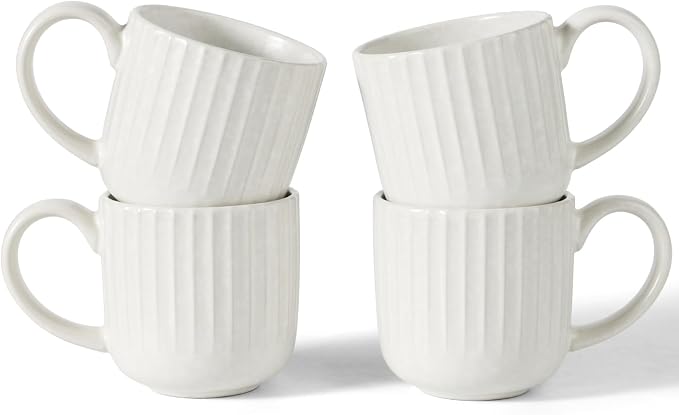 famiware Coffee Mugs Set of 4, Starlight 11 oz Mug Cup Set with Handle for Coffee, Tea, Cocoa, Milk - Ceramic Stoneware Mug Set, Matte White