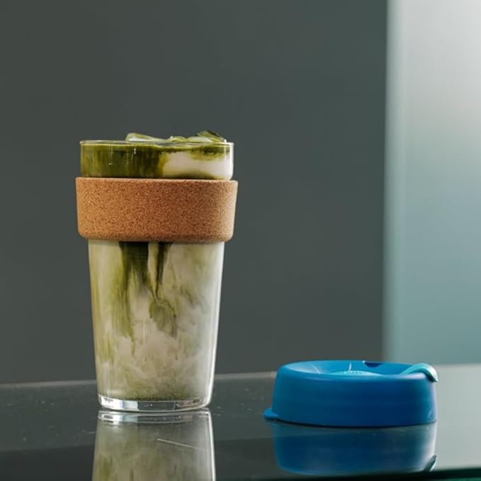 KeepCup Brew Cork, Reusable Glass Tumbler with Natural Cork, Grande Coffee Cup 16oz/454ml - Deep