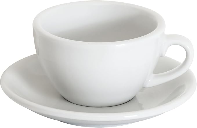 Loveramics Cappuccino Cup with Saucer, 8 oz Ceramic Coffee cup with Round Bottom for Cappuccino, Latte, Tea, Espresso, Thick-walled Stoneware Cup Set for Barista - Regular Colours (White, 8OZ)