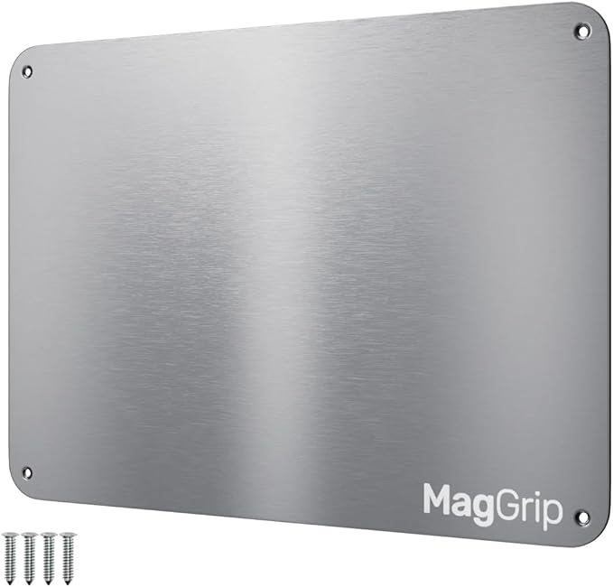 9 inches x 6.5 inches Stainless Steel Plate for Magnets, 3M Adhesive Back, Mounting Screws, Ideal for Magnetic Shelf, Spice Holders, Colorful Magnets as a Gift. Mount Anywhere! (Silver, 1 Pack)