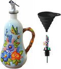 18.26oz/540ml Decorative Olive Oil Dispenser Bottle for Kitchen,Hand Painted Relief Ceramic Olive Oil Bottle,Ceramic Oil Container (B-Butterfly Love Flower)