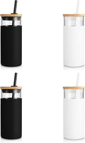 Tronco 20 oz Glass Tumbler with Lid and Straw, Iced Coffee Cup and Smoothie Cup with Bamboo Lids & Protective Silicone Sleeve, Dishwasher Safe, BPA-Free, Glass Cup 4 Pack