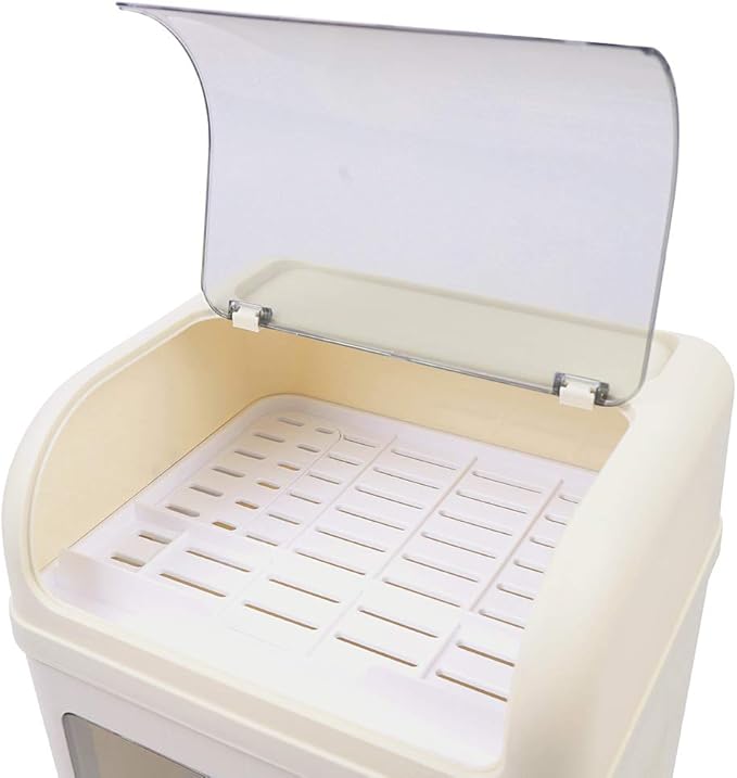 Covered Plastic Dish Drying Rack, Plastic Dustproof Drain Storage Box Basket Hold, Bottle Dryer Holder with Cover Lid and Removable Drainboard for Kitchen Counter, Dish Dryer Shelf