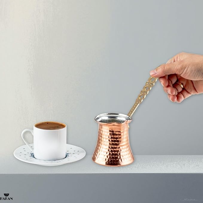 Hakan Turkish Coffee Pot | Stove Top Water Boiler, Coffee Maker, Butter, Chocolate & Milk Warmer | Even and Quick Heat with Handcrafted Copper Material | Coffee Gifts Idea, 5 Oz (150 cc)