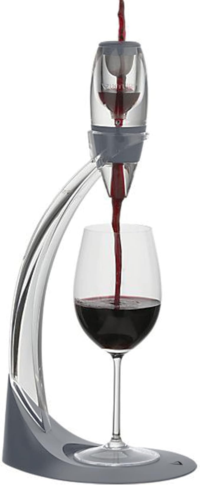 Vinturi Deluxe Essential Pourer and Decanter Tower Stand Easily and Conveniently Aerates by the Bottle or Glass and Enhances Flavors with Smoother Finish, Gray, Red Wine Set