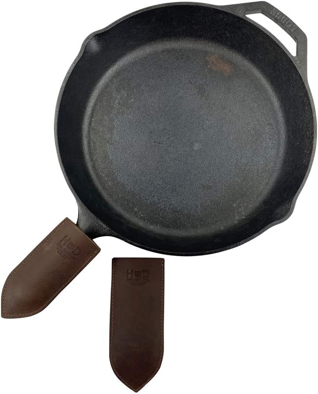 Hide & Drink, Rustic Thick Leather Cast Iron Hot Handle Covers - Large & Small Panhandle Grips for Heat Protection - Kitchen Essentials Handmade