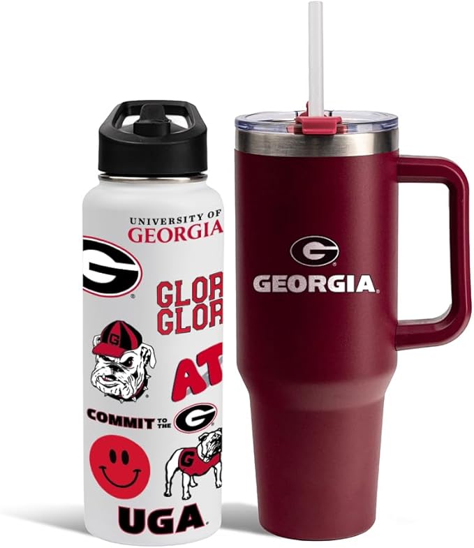 The Memory Company Officially Licensed NCAA 2-Pack Stainless Steel Tumbler Set, 34oz Team Spirit Water Bottle & 40oz Game Day Tumbler with Lid and Straw, BPA-Free Materials, Convenient Straw Design