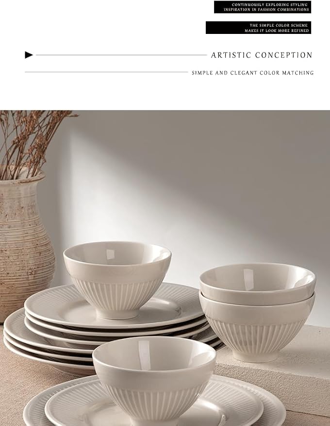 Dinnerware sets plates and bowls sets modern plates,Ceramic Dinnerware Sets,12 Pieces Porcelain Lightweight Plates,Scratch Resistant Dish Set (style - 16, 4 - Set (12pcs))
