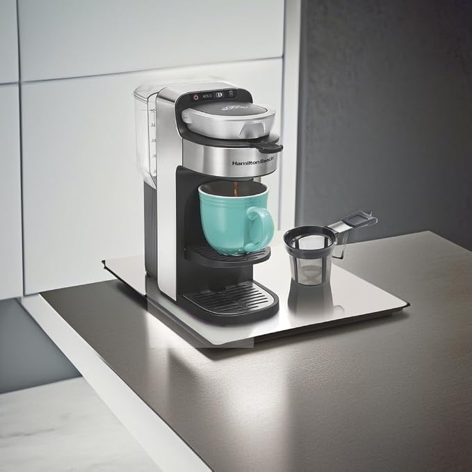 Hamilton Beach The Scoop Single Serve Coffee Maker & Fast Grounds Brewer for 8-14oz. Cups, Brews in Minutes, 40oz. Removable Reservoir, Stainless Steel (49987),Silver | 8-14oz. Cups | Brews in Minutes | 40oz. Removable Reservoir | Stainless Steel & Sil...