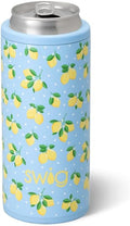 Swig Life Skinny Can Cooler, 12oz Insulated Slim Can Holder, Stainless Steel Cans Cooler, Covers for Tall Beer Bottles, Beach Accessories for Women (Lemon Meringue)