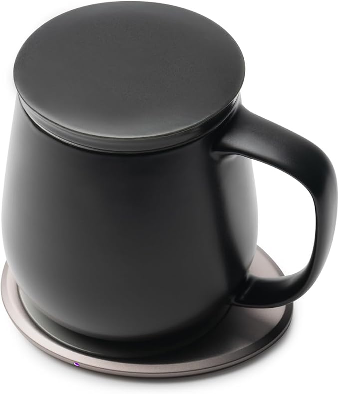 OHOM Ui+ Self-Heating Mug Set – Inkstone Black | 18 fl oz Ceramic Coffee & Tea Mug with Heating Pad