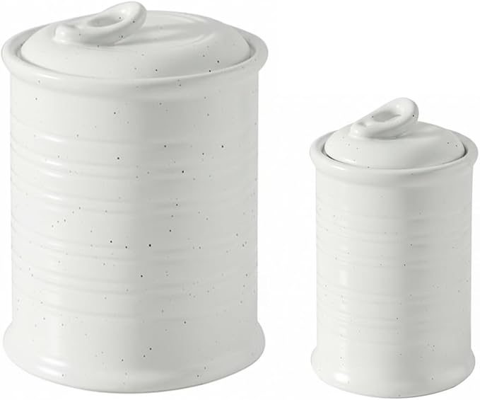 Nihow Food Storage Jar,Ceramic Canister Sets for The Kitchen,Set of 2,White | Air Tight Lid,For Flour/Sugar/Rice/Coffee/Cookies/Candy,Kitchen Counter Canister/Dishwasher Safe