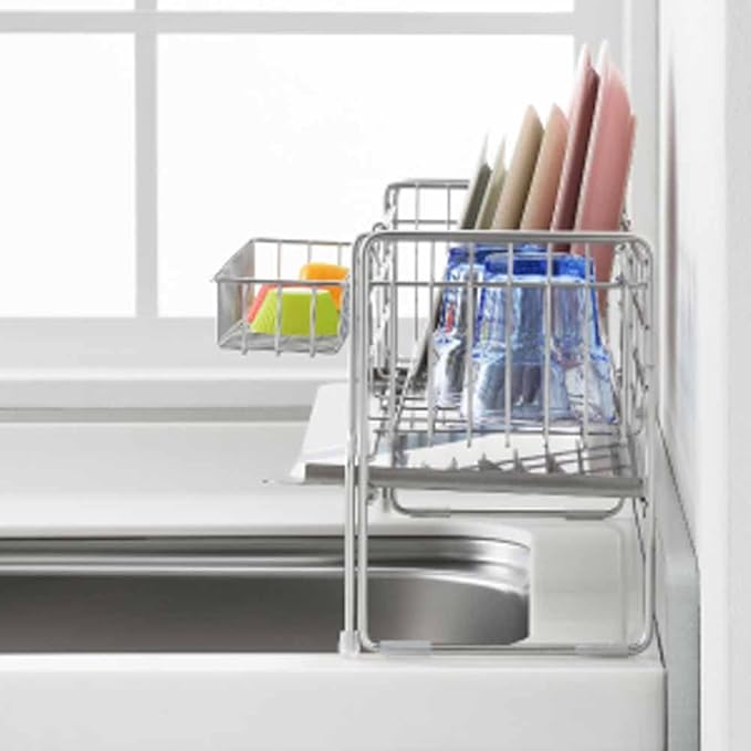 Yoshikawa 1306108 Dish Drainer Rack, Drainer, High, Width 5.9 x Depth 18.5 inches (15 x 47 cm), for 3-4 People, Made in Japan, Tableware, Sink Side, Wider Width